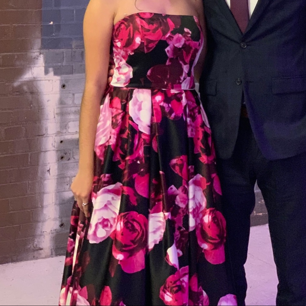 Long floral strapless dress